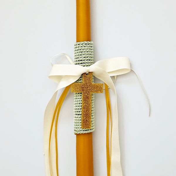 Pure Beeswax Easter Candle with Gold Glitter Acrylic Cross